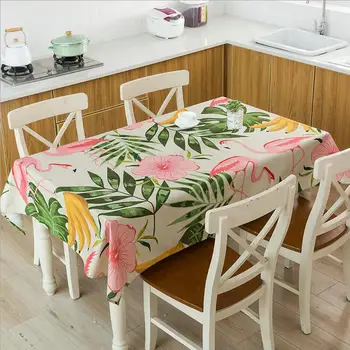 Suluboya Flamingo Masa Örtüsü Su Geçirmez Keten Çiçek Masa Örtüsü Dikdörtgen Yeşil Muz Muz Yaprağı yemek masası Kapakları