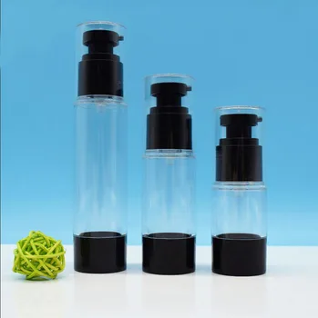 50 ml yuvarlak kafa şeffaf plastik siyah havasız şişe kurtarmak karmaşık göz özü serum / losyon / emülsiyon sıvı vakıf ambalaj