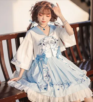 Tatlı retro baskı Lolita elbise JSK askı elbise Cos Loli sevimli çay partisi elbise prenses Cosplay Elbiseler