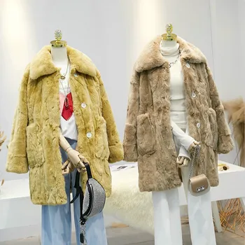 Tavşan Giysileri 2020 Rex Sıcak Parka Gerçek Kürk Kore Kış Ceket Kadınlar Manteau Femme 19228 YY2238