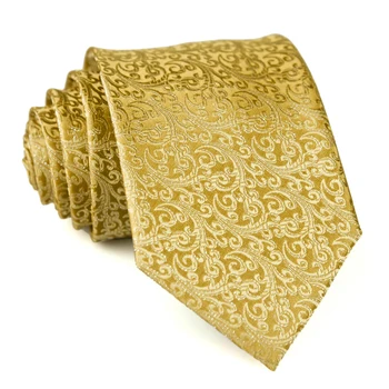 Çiçek Katı Altın Sarı Erkek Kravat Kravatlar %100 % İpek Jakarlı Dokuma Takım Elbise Hediye Erkekler İçin Rahat Resmi İş Düğün