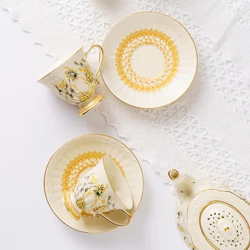Fransız Seramik Kahve fincan ve altlıklar Setleri Demlik Saray çay fincanları Elle Çizilmiş Buğday Kulakları Porselen Kahve kupaları Drinkware Aracı