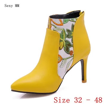 İlkbahar sonbahar yüksek topuklu kadın yarım çizmeler kadın kısa çizmeler yüksek topuk ayakkabı küçük artı boyutu 32 33 -40 41 42 43 44 45 46 47 48