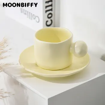 Porselen kahve fincanı kupa seti 10 Ons Düzensiz Seramik Bardak Saplı Sıcak veya Soğuk İçecekler gibi Kakao Süt Çay Su