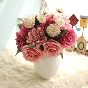 Düğün Malzemeleri ipek çiçek Buket Güller Dahlias yapay çiçekler Sahte Çiçek Gelin Odası Buketleri Ev Partisi Süslemeleri