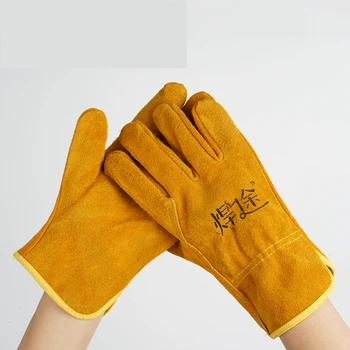 Kısa kaynak eldivenleri deri koruyucu eldivenler kalınlaşmış alev geciktirici ısı yalıtımlı anti-haşlanma kaynakçı eldiven el aletleri