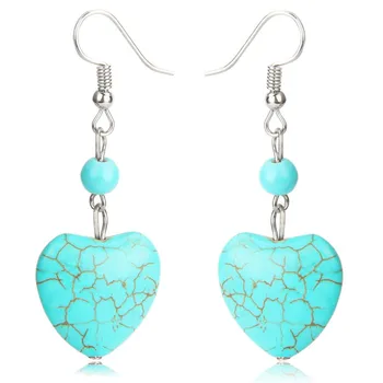 Romantik Tarzı Gümüş Kaplama Aşk Kalp Birçok Renk Turquoises Taş Dangle Küpe sevgililer Günü Takı için