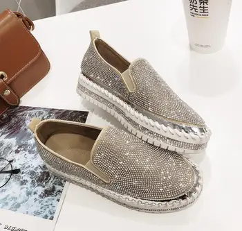 YENİ 2022 Marka Avrupa Moda Espadrilles Ayakkabı Kadın Deri Creepers Flats Bayanlar Loafer'lar Kristal Loafer'lar kadın ayakkabı