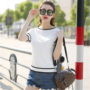Yeni Yaz Kısa kollu kadın Gevşek Üst Kore Örme tişört Gevşek Moda Tüm Maç T-shirt Kadın A655