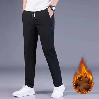 2022 Erkekler Kış sıcak Moda Sweatpants Rahat Polar Astarlı Joggers Streç Slim Fit elastik pantolon Spor İş Pantolon