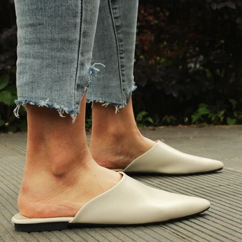 Düz ayakkabı 2022 Moda Katır Kadınlar İçin PU Deri Sivri Burun Üzerinde Kayma Sandalias Kadın Terlik Yaz Sandalet kadın ayakkabısı