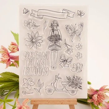 DIY Kız Çiçek Damga Şeffaf Silikon Damga Mühür Levha Scrapbooking Fotoğraf Albümü Dekorasyon
