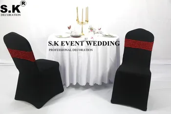 Güzel Görünümlü İki Yan Pullu Sandalye Bandı Kanat Glitter Kravat Yay Spandex sandalye kılıfı Düğün Olay Parti Dekorasyon