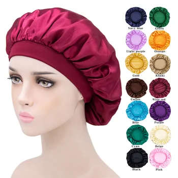 Yeni Düz Renk Taklit İpek yuvarlak şapka Saten Streç Dar Yan Duş Başlığı Bayanlar Gevşek Ve Rahat Saç Bakımı Gece Kap
