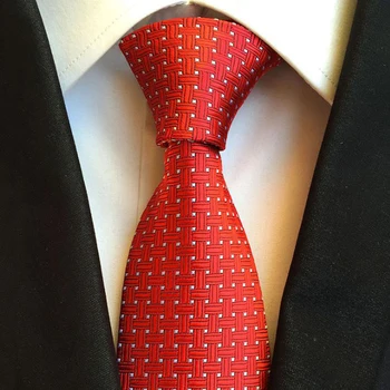 Beyaz Noktalar Kırmızı Erkekler Düğün Kravatlar İpek Jakar Desen Geometrik Dokuma İş Kravatlar Gravatas 8CM Boyun Kravat Takım Elbise Aksesuarları