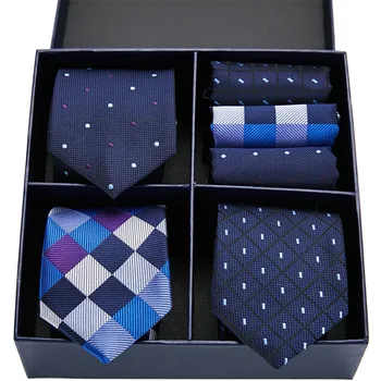 Klasik 7.5 cm 3 adet yüksek kaliteli erkek bağları gravatas kravat mendil seti kravatlar çizgili kravatlar hediye kutusu