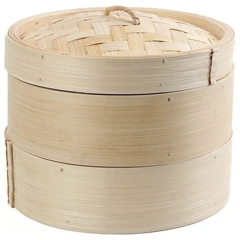 Büyük anlaşma Bambu Vapur 2 Katmanlı 8 İnç Dim Sum Sepeti Pirinç makarna pişirici Seti Kapaklı Buhar Sepeti Sebze