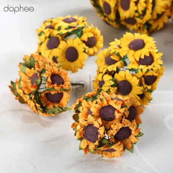 dophee 100 adet yapay ipek ayçiçeği düşürür düğün dekorasyon DIY çelenk çelenk klip yapay çiçekler