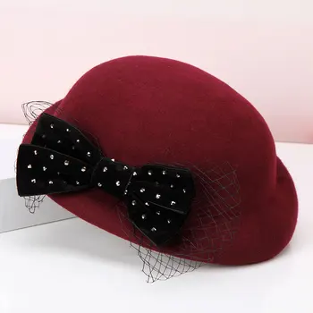 Bayan Moda Fedoras Şapka Kızlar İngiliz Vintage Kubbe Şapka Yetişkin Sonbahar Kış Yün Kap Kadın Hostes Şapka Ayarlamak B8969