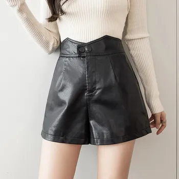 PU Deri Yüksek Bel Rahat Şort Kadın Yeni Varış 2022 Moda Kore Tarzı Streetwear Tüm Maç Bayanlar kısa pantolon W828