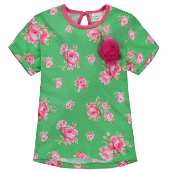 Gül Çiçek kız Tee Gömlek Yaz Yeşil Çiçek Kız Giysileri T-Shirt 1-6years Çocuk Giysileri Jumper Kıyafetler Yeni Varış