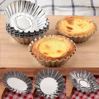 1 adet Kullanımlık Gümüş Paslanmaz Çelik Kek Yumurta Tart Kalıp Çerez Puding Kalıp Yapışmaz Kek Yumurta Pişirme Kalıp Pasta Araçları
