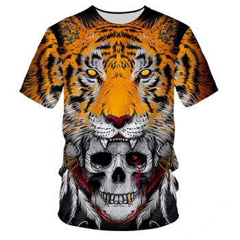 2021 Yeni Kafatası Kaplan grafikli tişört erkek Casual Tops Eğlenceli 3D erkek tişört Yaz O-boyun Gömlek Artı Boyutu Streetwear Özel