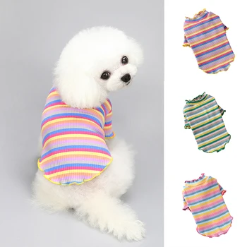 Pet T-shirt Gökkuşağı Çizgili Pamuk Köpek T-shirt Evcil Hayvan Giysileri Pamuk Köpek Giysileri Çok renkli Sıcak Rahat Pet Kazak Chihuahua