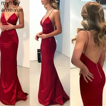 Seksi Kırmızı Elbise Akşam 2021 Yeni V Yaka Mermaid Uzun Sevgiliye Artı Boyutu Backless Spagetti Düğün Parti Kıyafeti Robe De Soiree