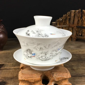 Jingdezhen Büyük Seramik Gaiwan çay bardağı El Yapımı Çay Kasesi Çin Vintage çay seti Aksesuarları Çay Töreni Drinkware 220 ml