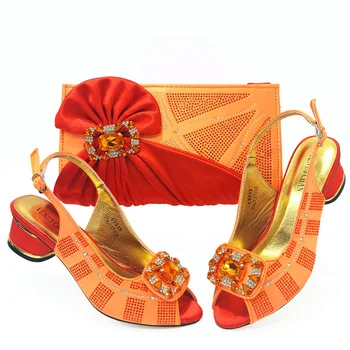 Doershownew Yeni Varış Afrika Düğün ayakkabı ve çanta seti turuncu Renk İtalyan Ayakkabı Eşleşen Çanta ile Nijeryalı parti HSD1-8