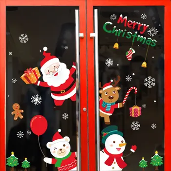 2023 Noel Baba Noel Tren Pencere Çıkartmaları Merry Christmas Süslemeleri Ev için Navidad 2022 Noel Süsler Mutlu Yeni