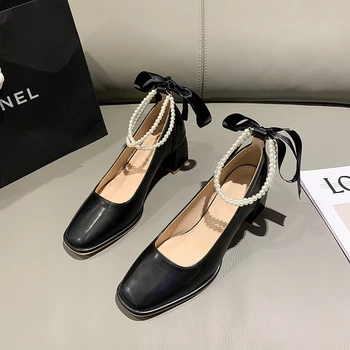 Yüksek Topuklu Kadın Sandalet Mary Janes Lolita Ayakkabı Yaz 2022 Yeni Yay Seksi Pompalar Dize Boncuk Lüks Kadın Ayakkabı Zapatos De Mujer