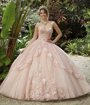 Sıcak Pembe Quinceanera Elbise 2023 Sevgiliye Aplikler Çiçekler Backless Parti Prenses Tatlı 16 Balo Vestidos De 15 Años