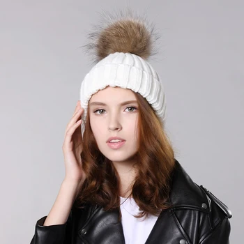 Kürk topu örme Şapka Kadın Marka Yüksek Kalite Kış Kalın Kap 2018 Yeni Moda Sıcak Bere Sıcak Satış İle Beyaz renk