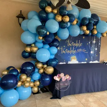 127 adet Lacivert Altın Metalik Balon Garland Kemer Kiti Düğün Doğum Günü Partisi Konfeti Lateks Balon Anniverssaire Dekor Globos