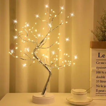 LED gece lambası masa lambası Mini Noel ağacı bakır tel Garland lamba ev çocuk yatak odası dekoru peri ışıkları tatil aydınlatma
