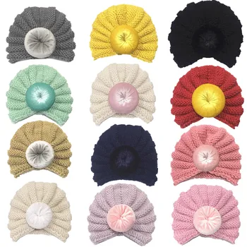 Toptan 10 adet Bebek Kış Şapka Örgü Şapka Kızlar için Bere Kap Çocuklar Türban Şapka 12 Renkler Bebek Kız Şapka Yenidoğan Fotoğraf Sahne