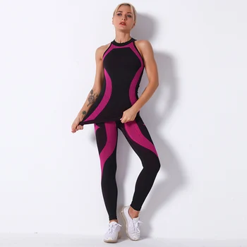 Kadınlar Dikişsiz 2 adet Yoga Seti Spor Takım Elbise Sıkı egzersiz kıyafetleri Spor Kırpma Üst Yüksek Bel Koşu Tayt Spor Spor Giyim