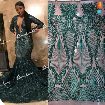 Yeşil Sequins Afrika Net Dantel Kumaş 2019 Yeni Nijeryalı Payetli Işlemeli Örgü Düğün Gelin Elbiseler Danteller Dikiş Net Kumaşlar
