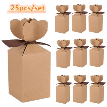 25 adet Retro Düğün Ambalaj Karton Kutu Şeker Çanta Doğum Günü Partisi Malzemeleri Kraft kağit kutu Paket Kutuları Dekor