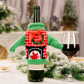 Örme Noel şarap şişesi kapağı Süslemeleri Yeni Yıl Noel Aile Yemeği Parti Santa şarap şişesi Kazak Kapak Çanta