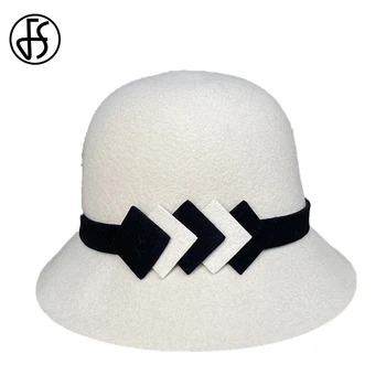 FS 2022 Yeni İngiltere Yün Keçe Melon Şapkalar Sonbahar Kış Zarif Kadın Yün Kap Çok Yönlü Siyah Beyaz Fedoras Sombreros De Mujer