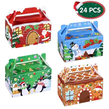 24 adet Noel Çerez Kapları Noel Kek Kutusu Noel Ekmek Kutuları Noel Goodie Noel Bisküvi Kutusu