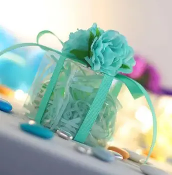 Şeffaf PVC Favor Kutuları Düğün Doğum Günü Partisi şeker kutusu Macaron Kek Meşgul 3 Çiçekler Şerit Kare Hediye Kutusu şenlikli malzemeleri