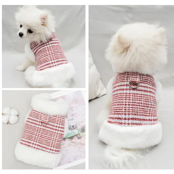 Pet Kış Yelek Giysileri Yavru Köpek Pamuk Ceket Peluş Ekose Kedi Kostüm Kalınlaşmış Oyuncak Ceket Ceket Sonbahar Kış Sıcak Giysiler