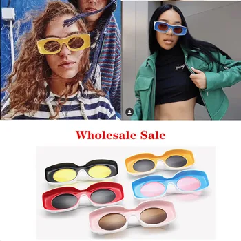 Toptan 5 Şeker Renkler Kare Snglasses Kadın Erkek Lüks Marka Çift güneş gözlüğü Paketleri Kadın Retro Hip Hop Shades UV400