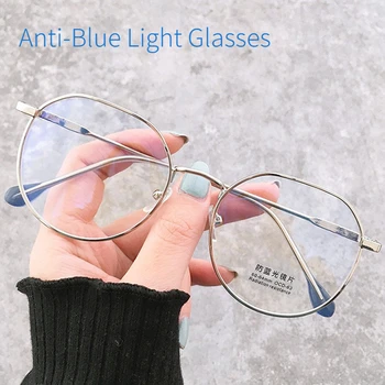 Metal Yuvarlak Anti-mavi ışık gözlük Kadın erkek Büyük Boy Çerçeve Ultra Hafif Göz Koruma Gözlükleri Ofis Bilgisayar Gözlükleri