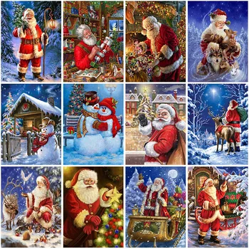 DIY Noel Baba 5D Elmas Boyama Tam Yuvarlak Mozaik Kardan Adam Elmas Nakış Çapraz dikiş kitleri Duvar Sanatı Ev Dekor