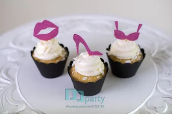 Glitter Öpücük cupcake Toppers Parti Seçtikleri.bekarlığa veda partisi Cupcake Toppers dekorasyon, Parti Kız / Eşcinsel parti kek Toppers dekor